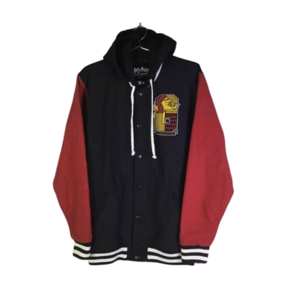 Harry Potter Gryffindor Logo Hooded Varsity red/ black Wool Jacket NWOT Sz L - Picture 3 of 11